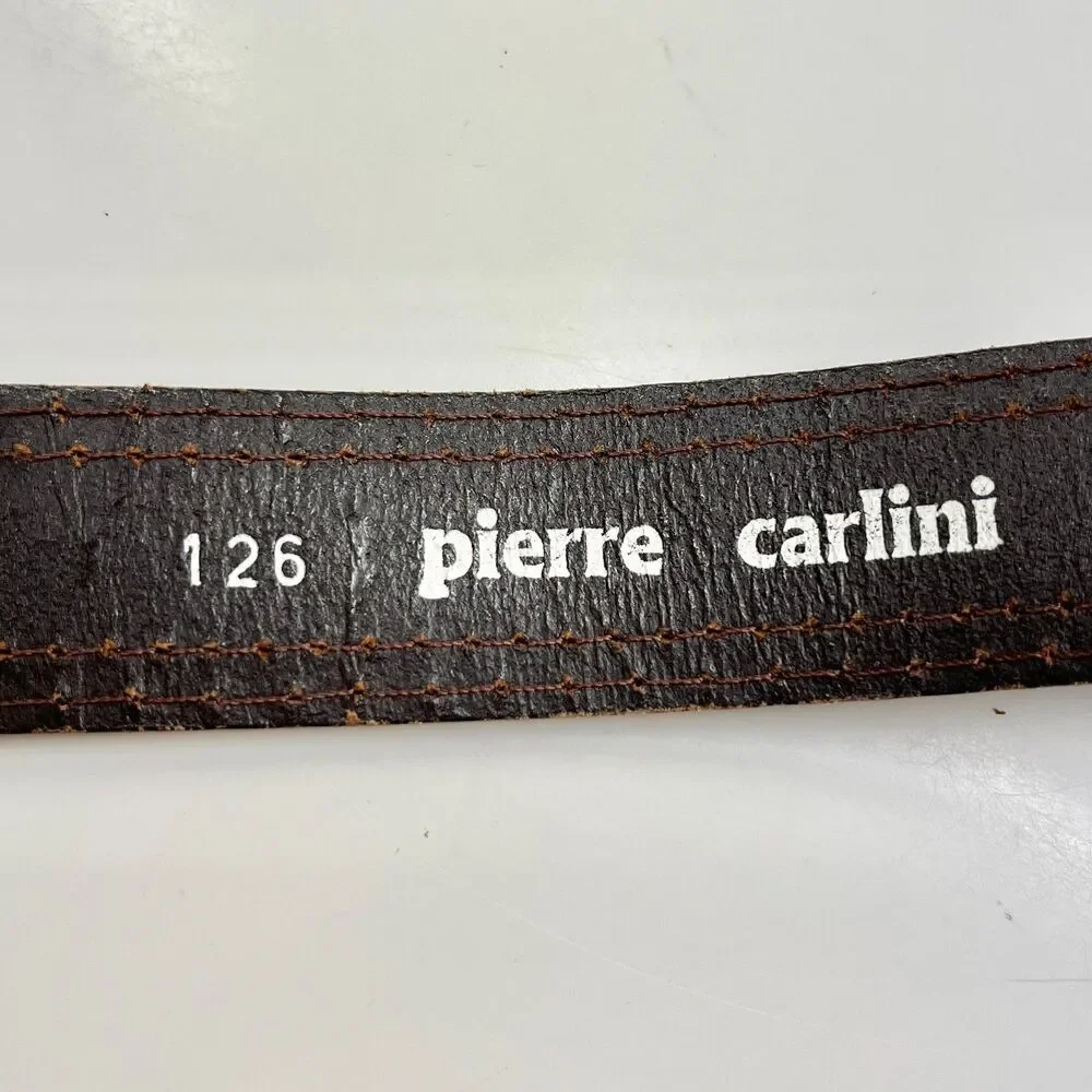 Vtg Pierre Carlini Mens Nautical Flag Blue Ribbon Brown Leather Belt Size 38 M